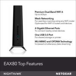 ETGEAR 4PT AX6000 WIFI MESH EXTENDER Network repeater Black 10, 100, 1000 Mbit/s